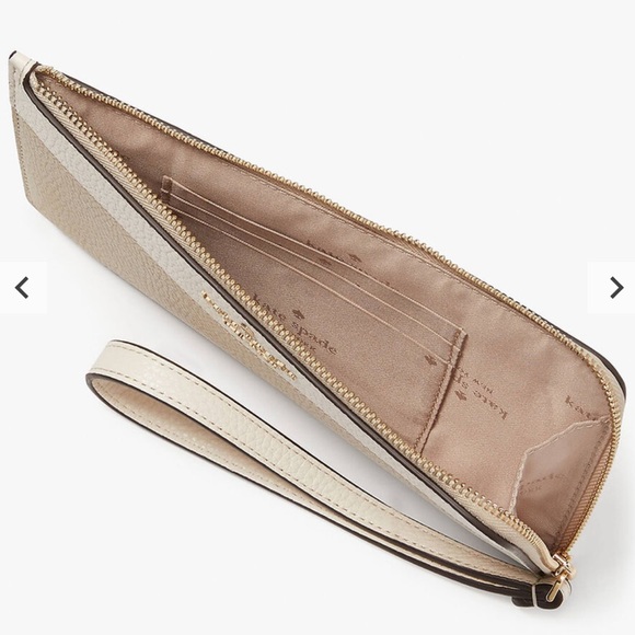 Kate Spade Medium Lucy Colorblock L-Zip Wristlet Pebble Leather 
Light Sand 
NWT - Picture 2 of 16